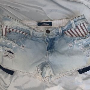 Ymi Patriotic Cut Offs Exposed Pockets Stars & Stripes Sz 7